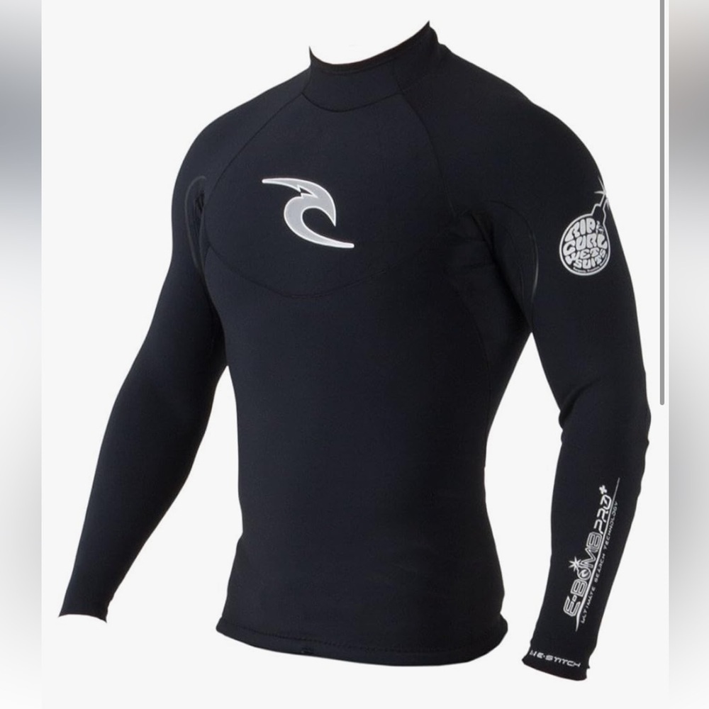 Rip Curl Men's Black Swim Rash Guard  pro long sleeve jacket top